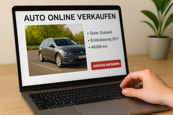 Foto eines Laptops auf dem gerade ein Auto verkauft wird